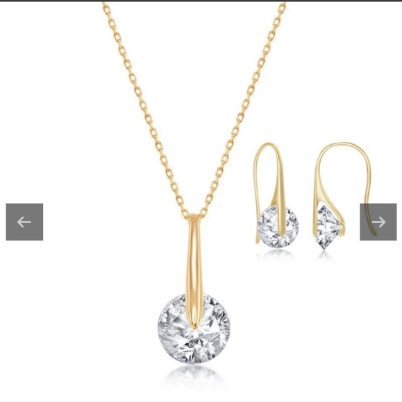 Real Cubic Zirconia Gold Plated Silver Set - Picture 10 of 10